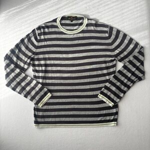 Etro Milano Sweater Men's Size Large Gray Striped 100% Cotton Made In Italy